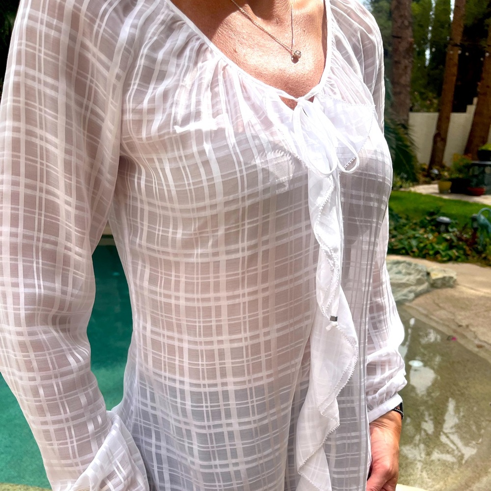 White House Black Market white frill shirt